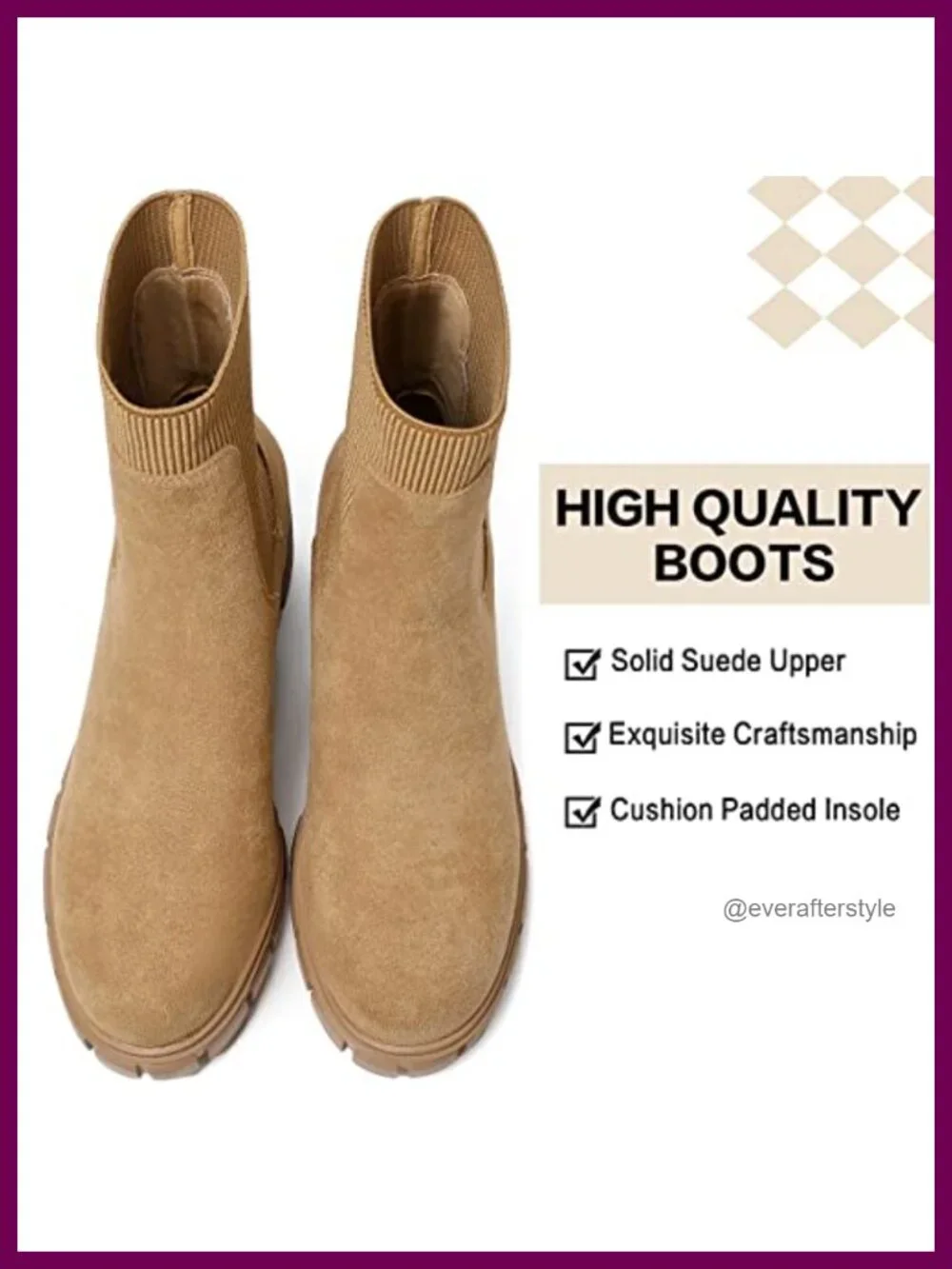Women's Slip-On Chelsea Booties with Lug Sole Memory Foam Insole Round Toe